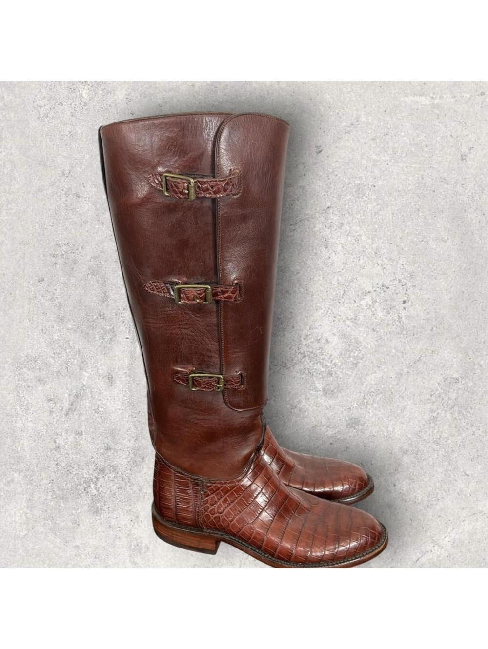 LUCCHESE CLARK POLO RIDING BOOTS WITH NILE CROCODILE BELLY GY4900 SZ 8.5 $3199 - Picture 3 of 10